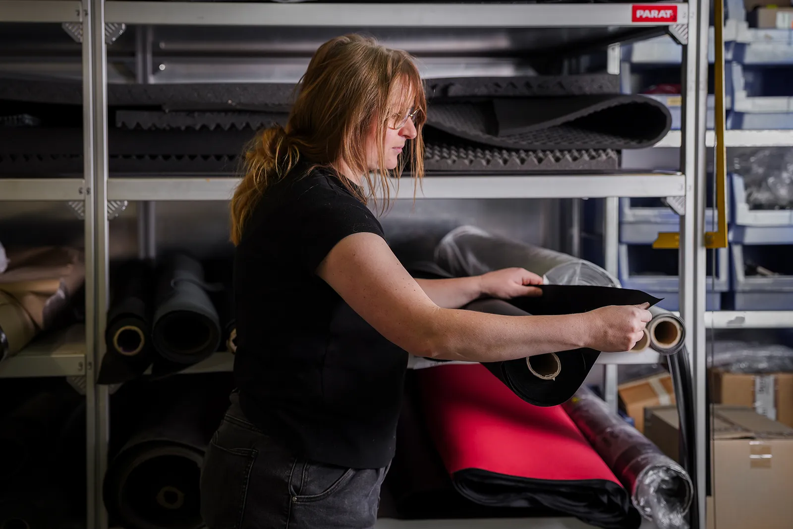 Employee in textile processing